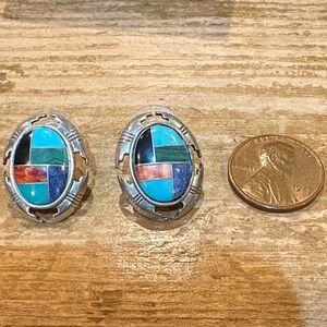 Sterling Silver and Turquoise Inlay Pierced Earrings